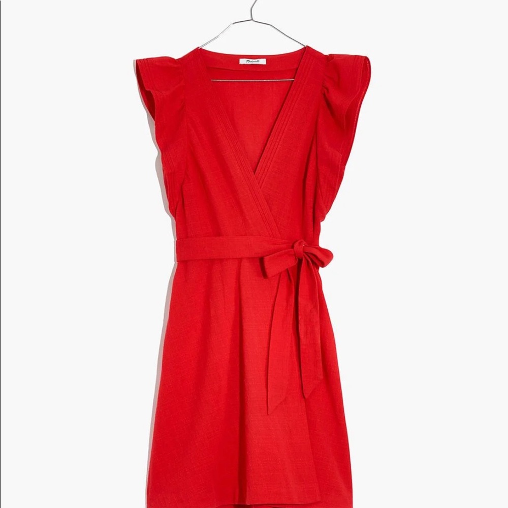 Madewell ruffle-sleeve wrap mini dress